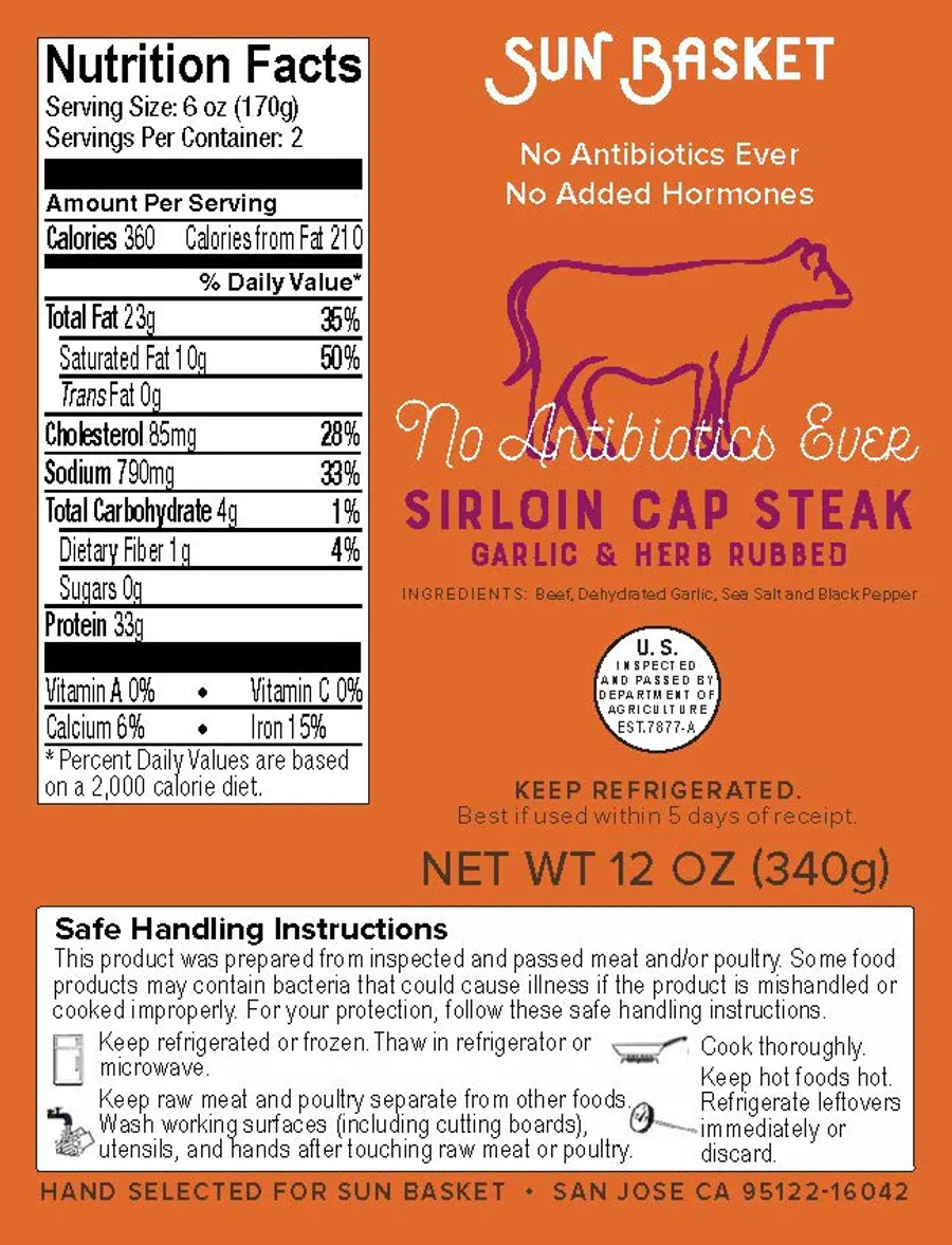 Garlic-marinated top sirloin cap steaks (2 count) Nutrition