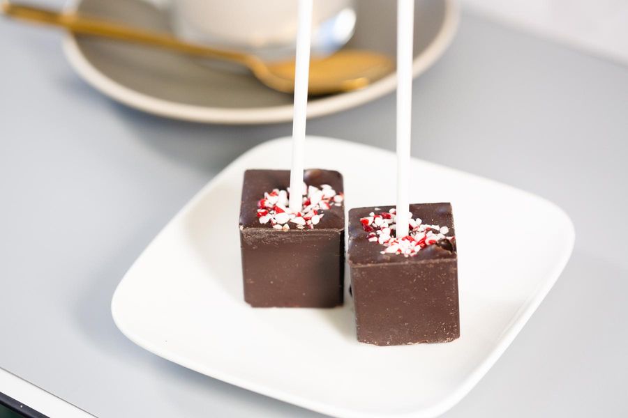 Peppermint dark chocolate cocoa stirrer