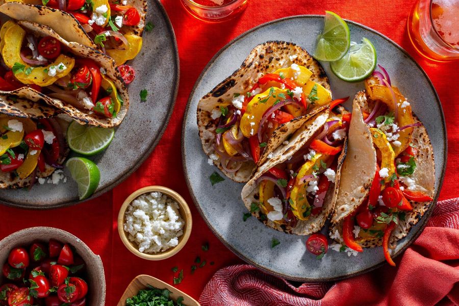 Delicata squash fajitas with tomato salsa and queso fresco