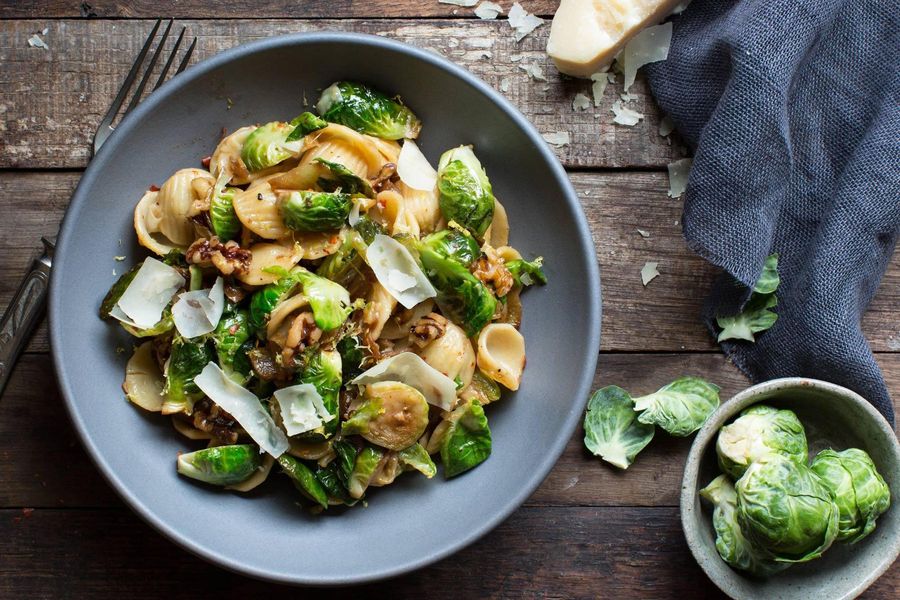 Orecchiette with Brussels sprouts and caramelized onions