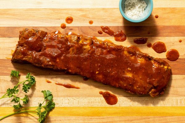 Boneless baby back ribs with BBQ sauce