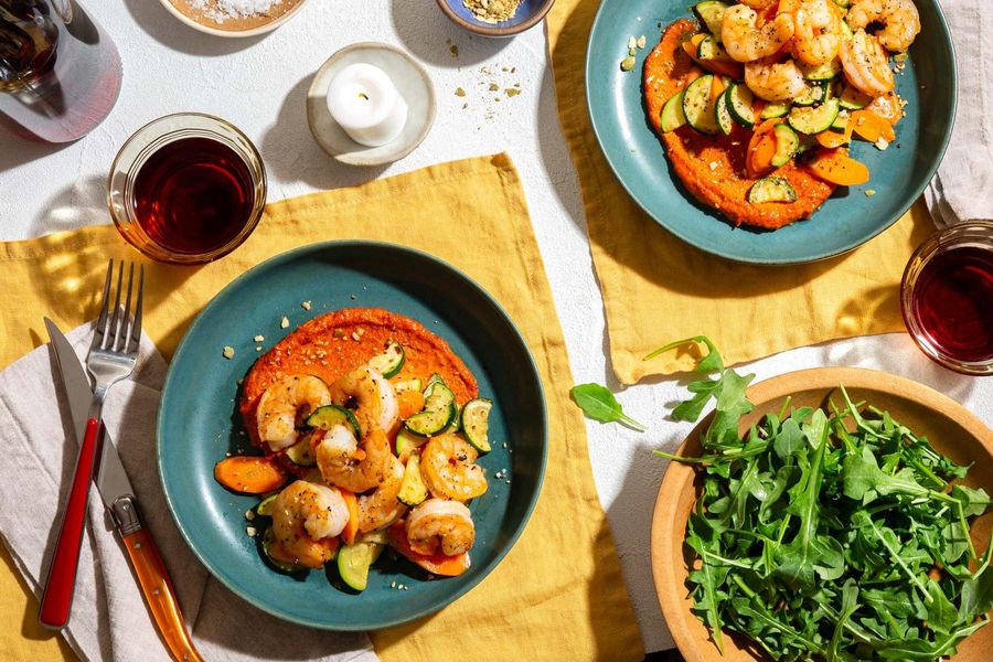 Zucchini, romesco, and pumpkin seed dukkah with your choice of protein