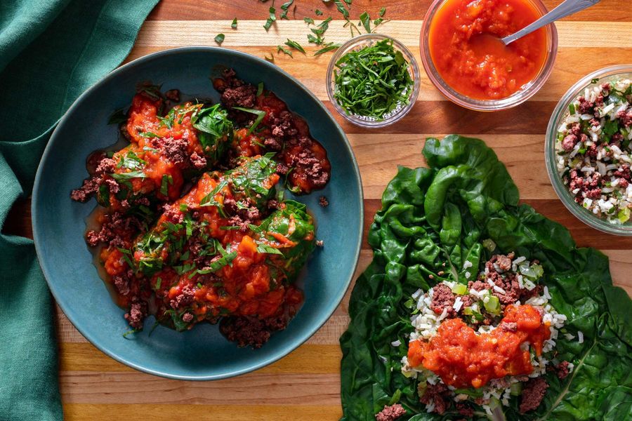 Czech stuffed chard rolls with ground meat and rice