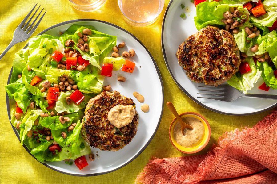 No-bun turkey burgers with black-eyed pea salad