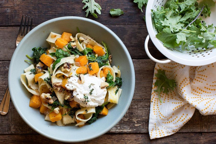 Pappardelle with butternut squash and baby kale