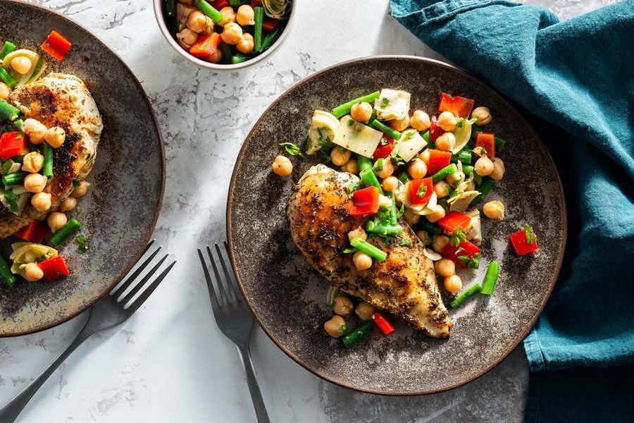 Chicken breasts with Mediterranean artichoke and green bean salsa