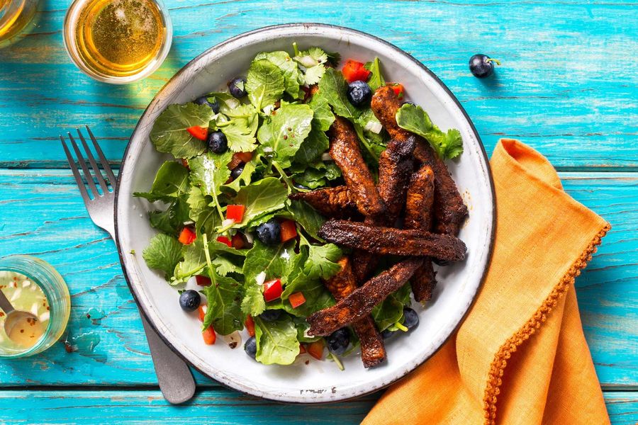 Jamaican jerk-spiced pork with early summer salad