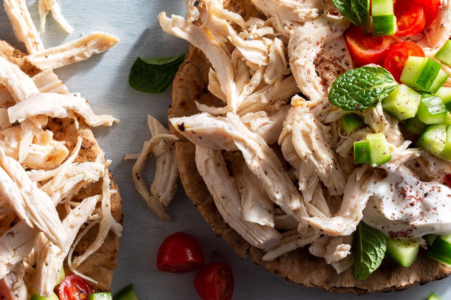 Organic pulled cooked white chicken meat Sun Basket