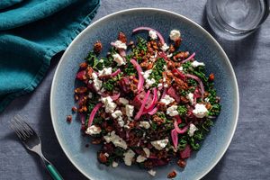 Middle Eastern lentil salad with beets, feta, and spiced almonds