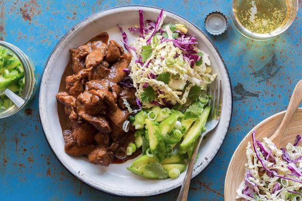 Jerk chicken with creamy slaw and quick pickles