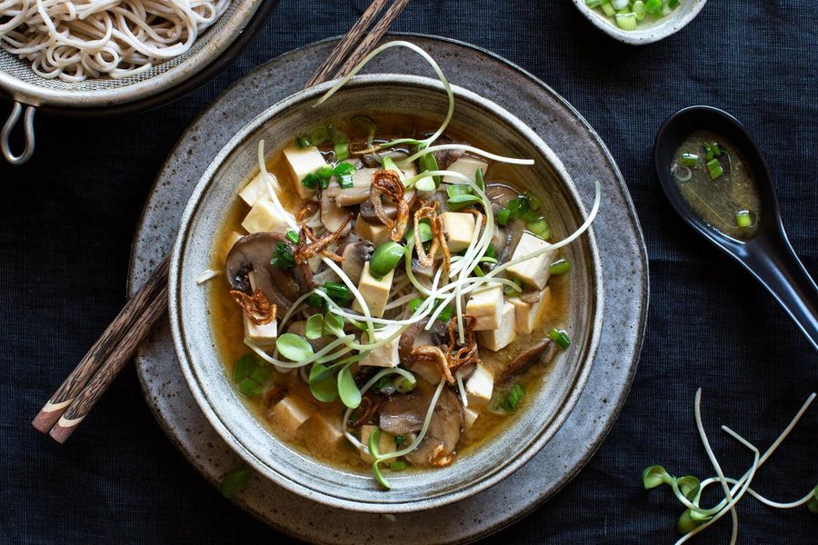 Tofu and soba noodles in a misoginger broth Sunbasket