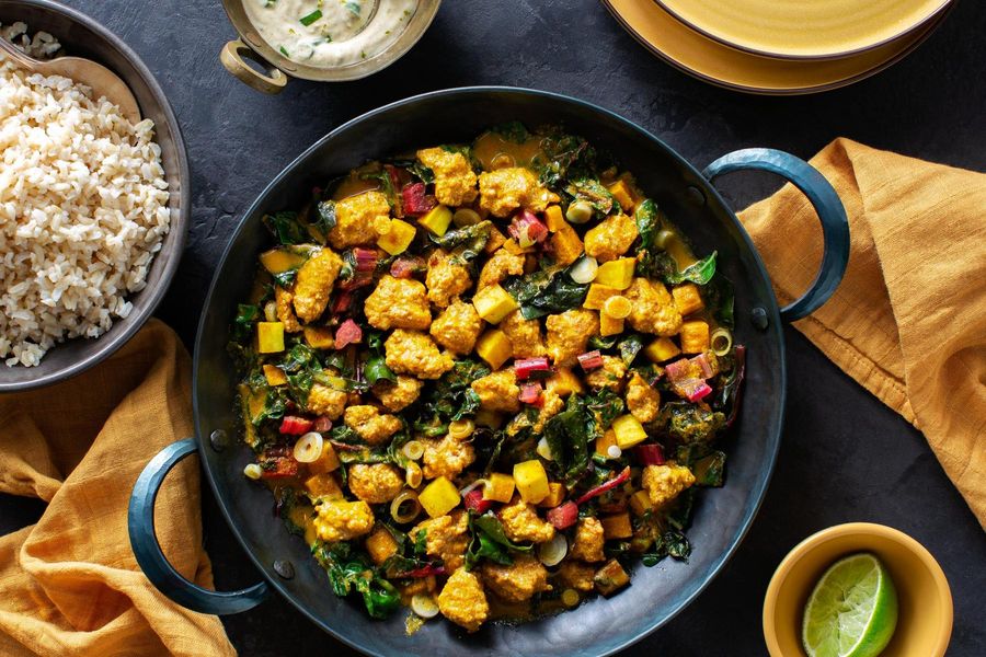 Indian keema with parsnip, chard, and scallion yogurt