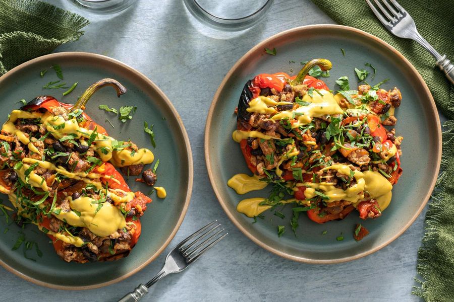 Stuffed bell peppers with black beans and your choice of protein