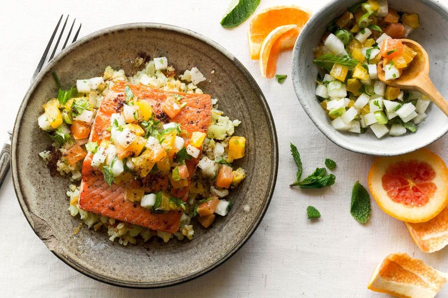 Pan-seared salmon with orange-jicama salad