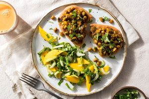 Masala black-eyed pea toasts with mango salad