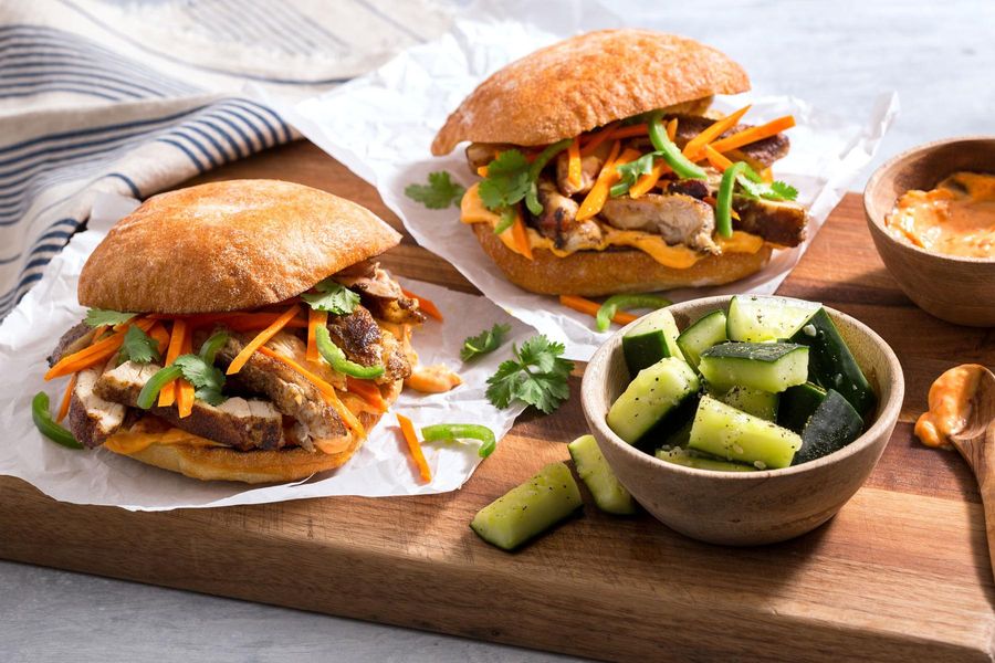 Chicken banh mi with garlicky-smashed cucumbers