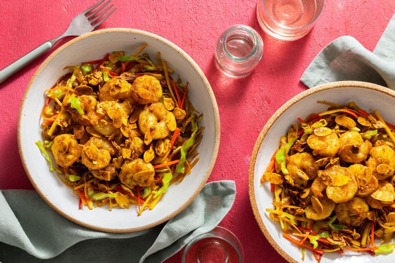 SingaporeStyle Cabbage Bowls with Curried Shrimp and Spiced Almonds