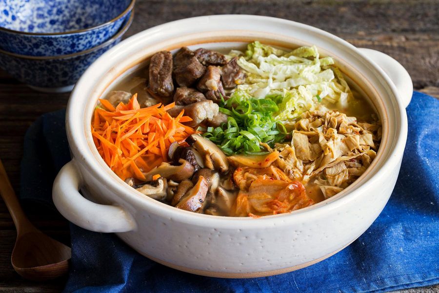 Pork and shiitake nabe hot pot with yuba noodles Sunbasket