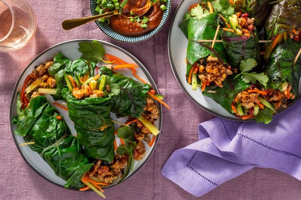 Vietnamese chard spring rolls with turkey and hoisin sauce