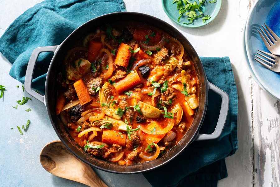 Lamb tagine with artichoke hearts and dried plums