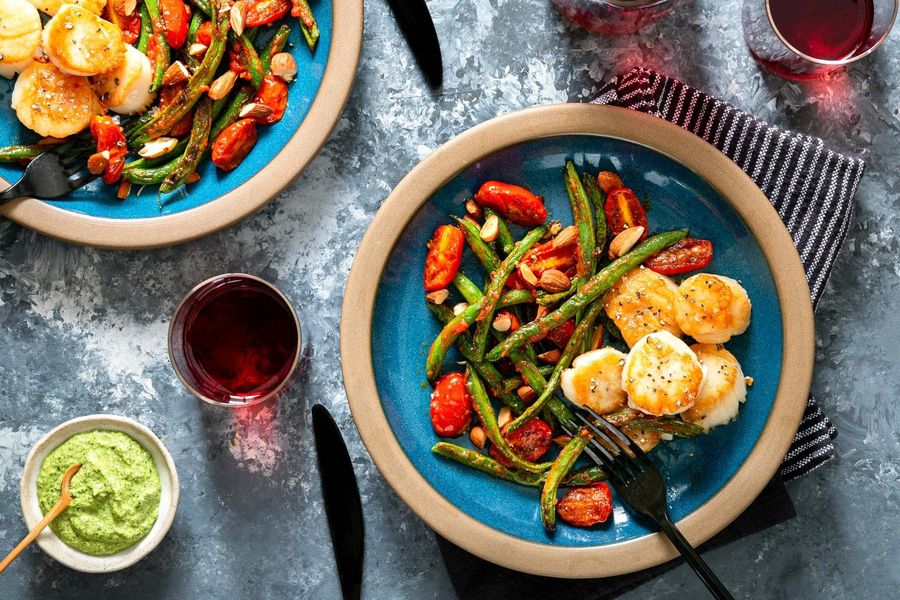 Spanish green beans, green romesco, and your choice of protein