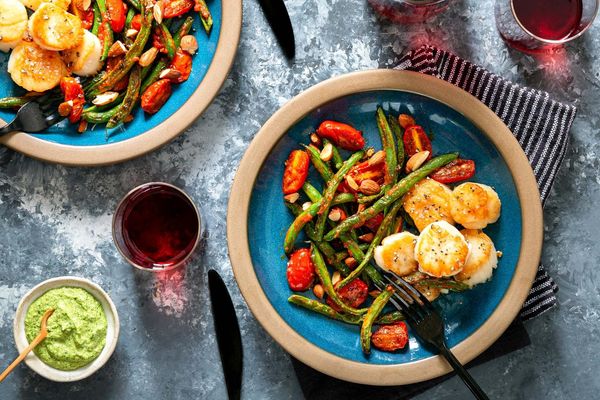 Catalan chicken with green romesco and Spanish green beans
