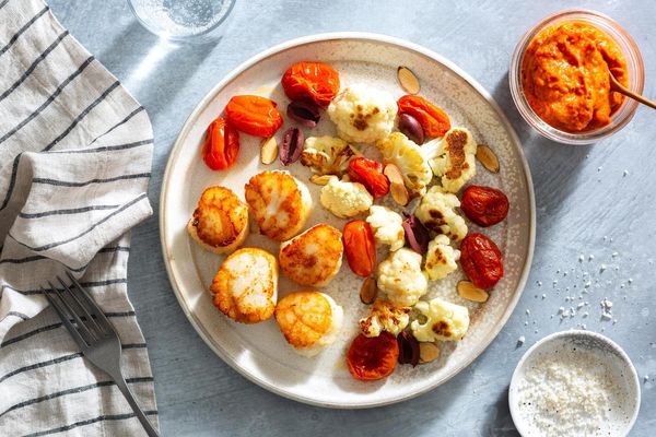Seared steaks with roasted red pepper ajvar and cauliflower
