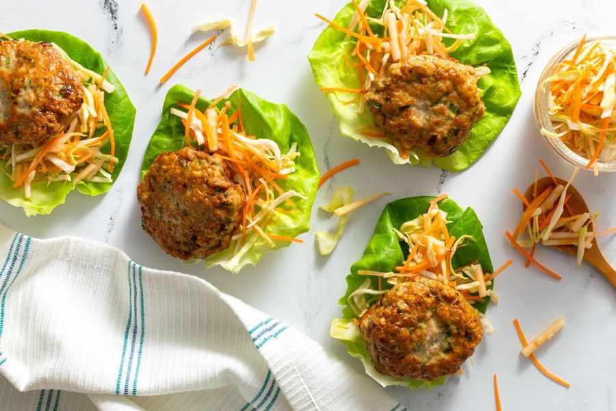 Lettuce-wrapped turkey sliders with Asian slaw