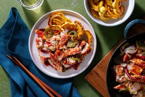 Sweet and spicy chicken stir-fry with delicata squash