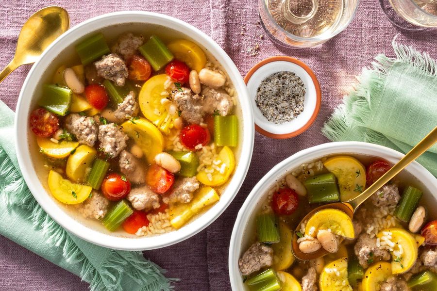 Minestrone with vegetables, white beans, and your choice of protein