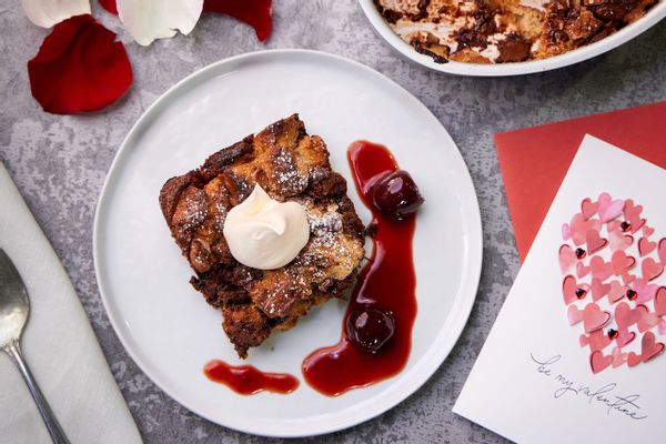 Chocolate-Walnut Bread Pudding with Cherry-Orange Compote