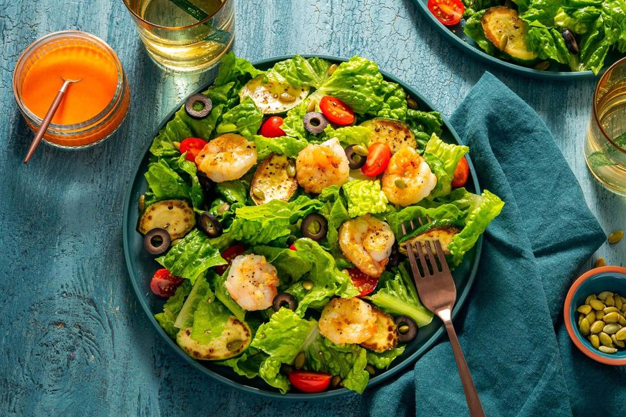 Romaine salad with your choice of protein and red pepper vinaigrette