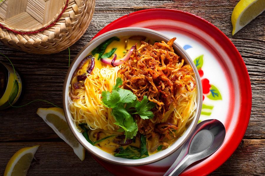 Pork khao soi with rice noodles