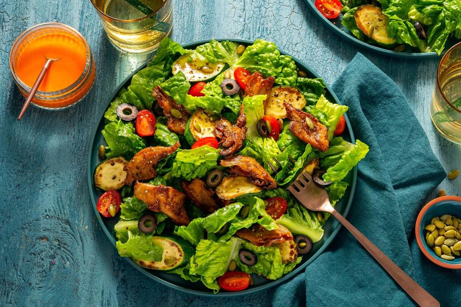 Romaine salad with your choice of protein and red pepper vinaigrette