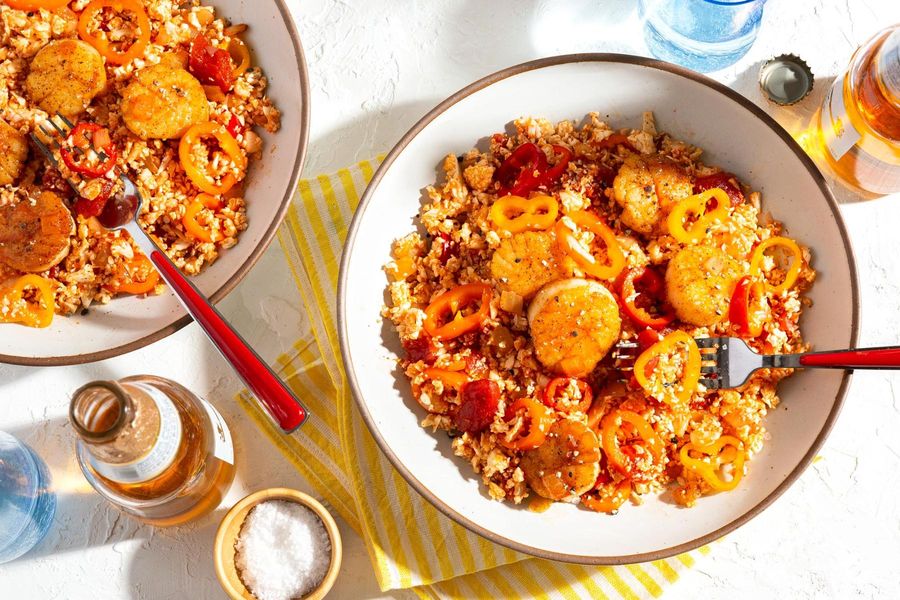Mexican cauliflower “rice” with sweet peppers and sofrito