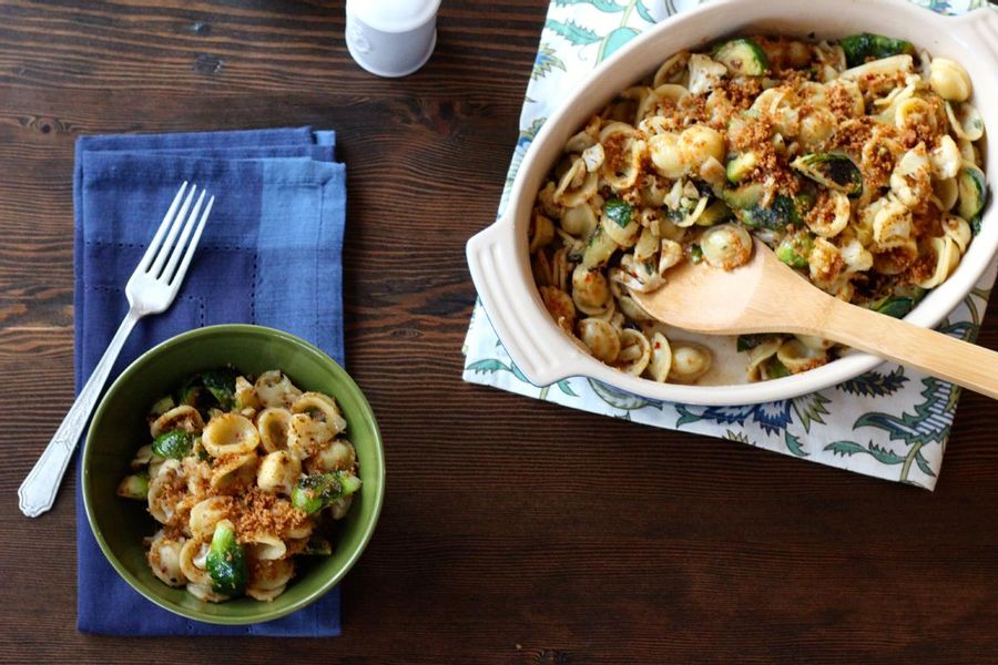 Orecchiette with cauliflower, Brussels sprouts and breadcrumbs