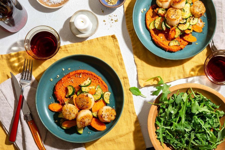 Zucchini, romesco, and pumpkin seed dukkah with your choice of protein