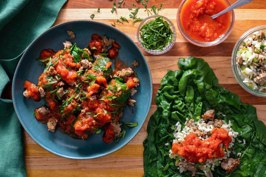 Czech stuffed chard rolls with ground meat and rice