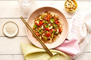 Kung pao turkey with roasted peppers and cashews