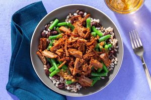 Carolina BBQ pulled pork, whole grains, and Southern-style green beans