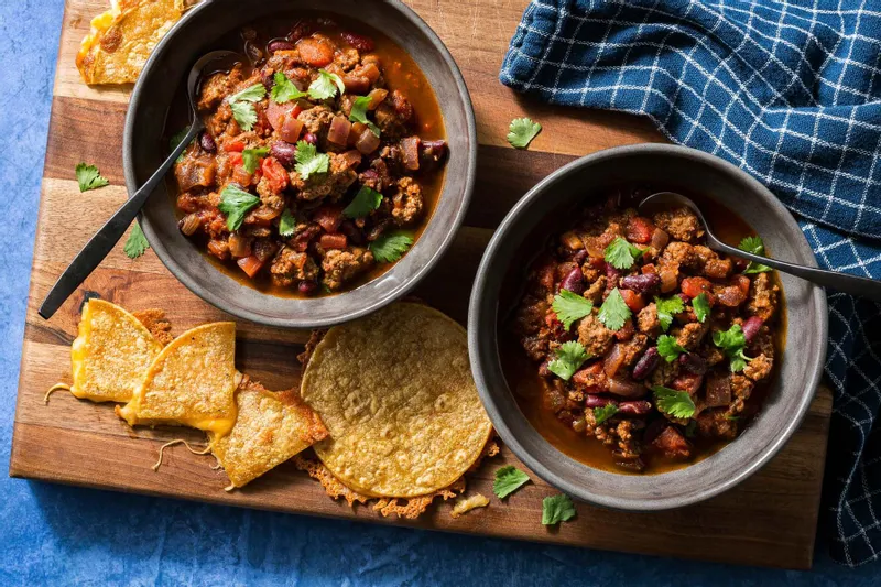 Turkey Chili with Kidney Beans and Cheesy Quesadillas Sunbasket
