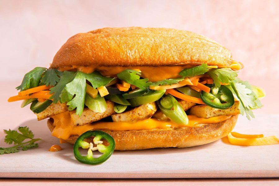 Tofu banh mi with snap peas and miso-tamari dressing