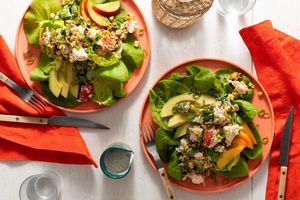 Lobster and corn salad with avocado, nectarine, and shishito peppers