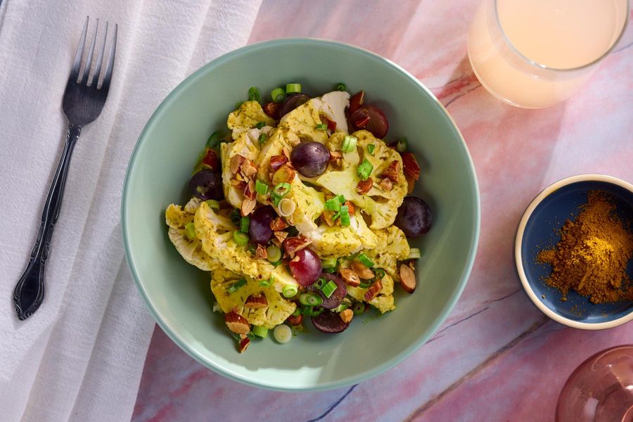 Curried Cauliflower Crunch Salad with Almonds & Grapes