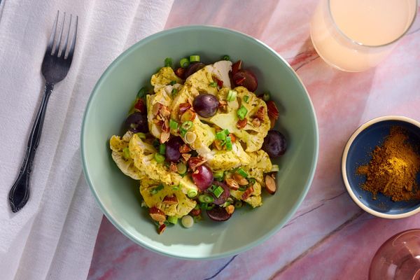 Curried Cauliflower Crunch Salad with Almonds & Grapes