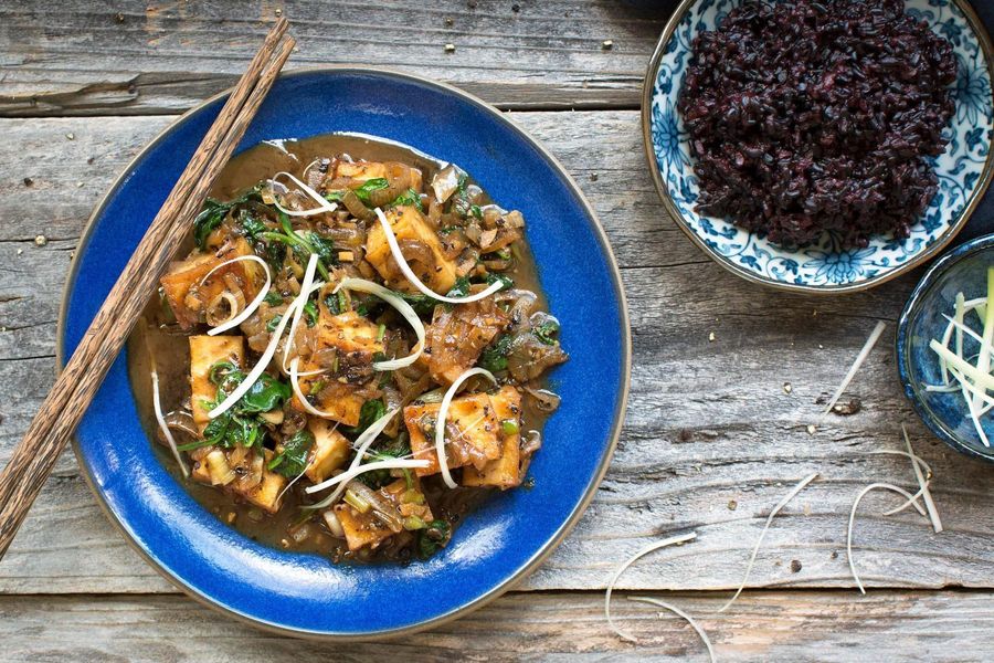 Black-pepper tofu with coconut forbidden rice 