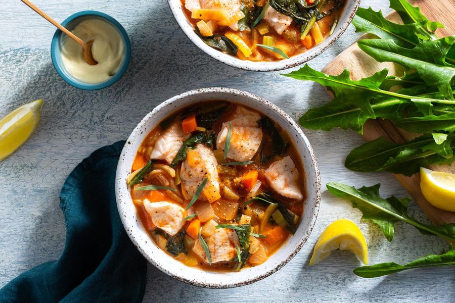 Basque-style bouillabaisse with sole and tarragon