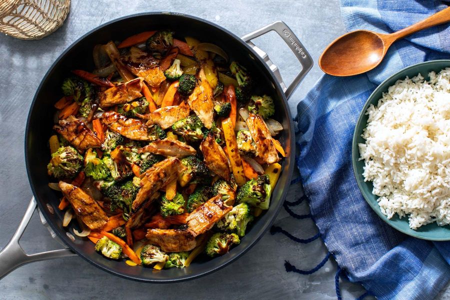 Hot and sour stir-fry with vegetables and Chinese black bean sauce