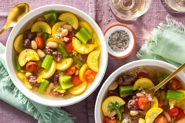 Turkey and vegetable minestrone with white beans and brown rice