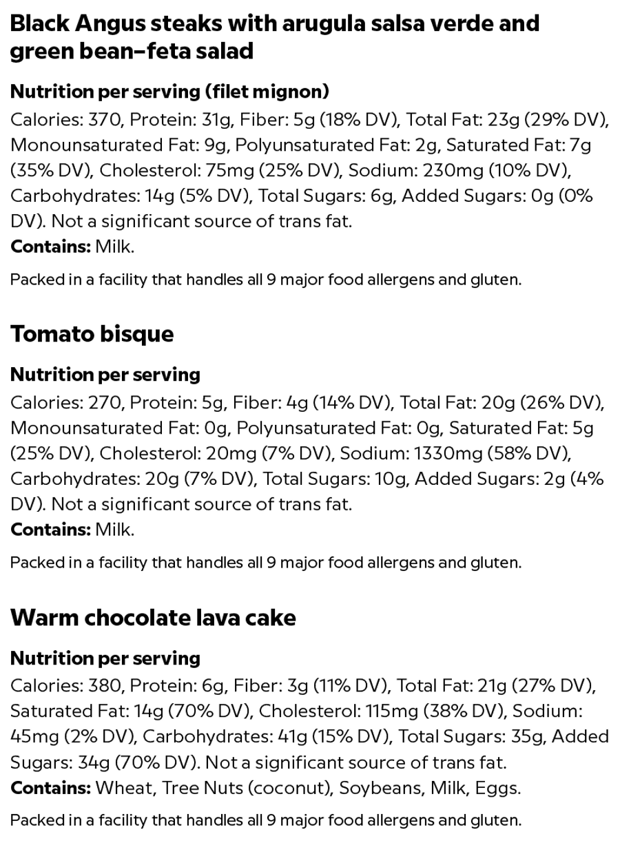 Classic Date Night Dinner for Two Nutrition